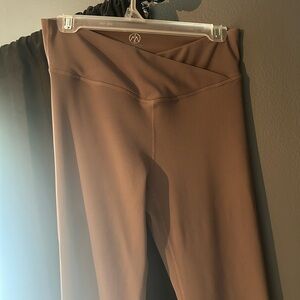 Brown High-Waisted cross over flare leggings